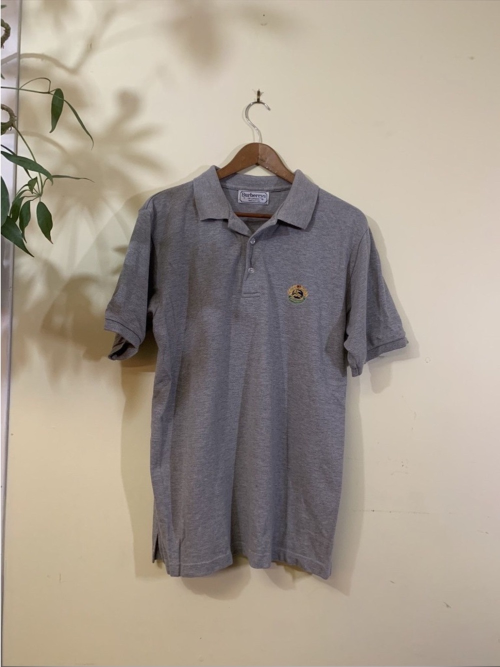 Burberry Grey Polo with Embroidered Crest